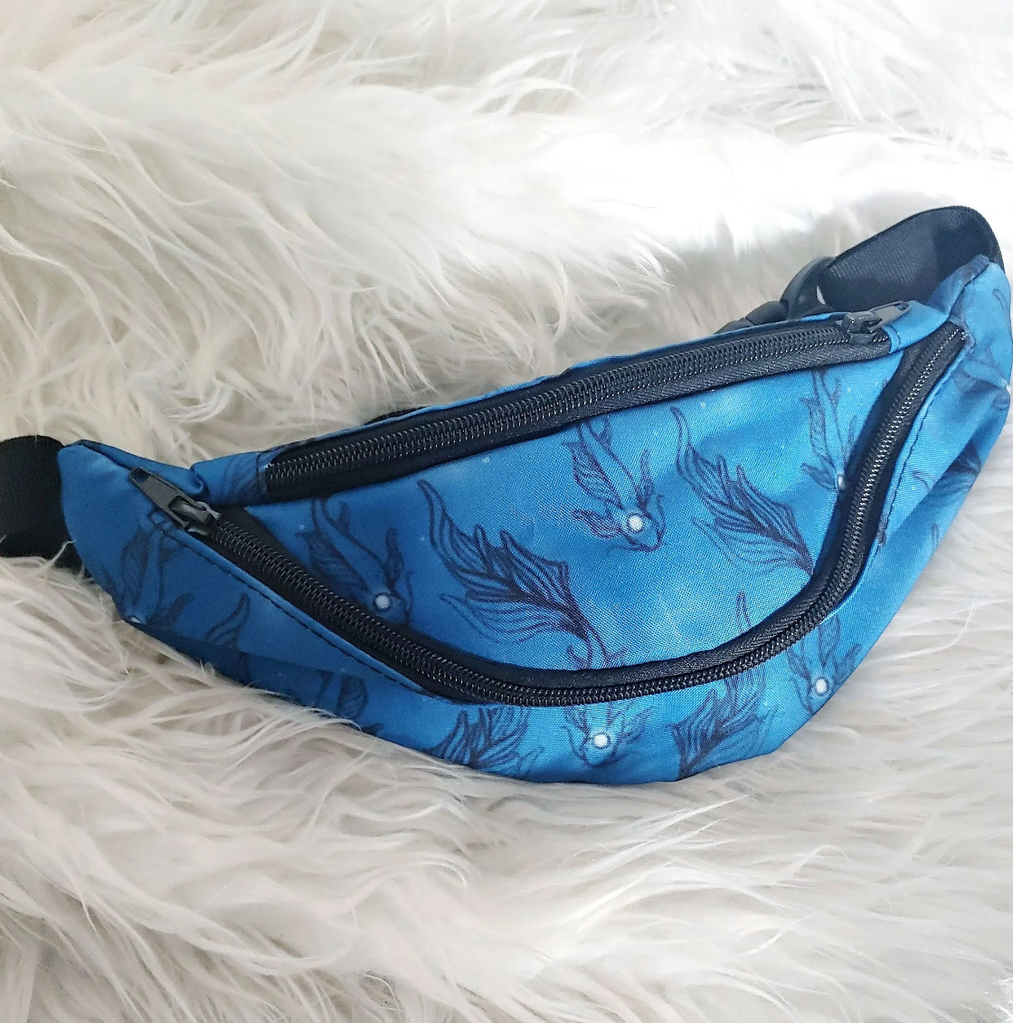 Blue Koi Triple Zipper Fanny Pack