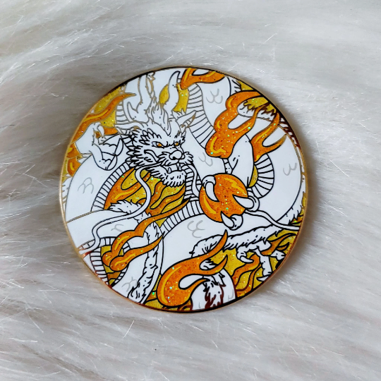 Ancient Dragon Enamel Pin - White