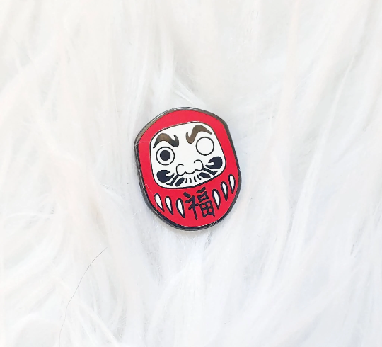 Japan Inspired Daruma Mask Small Enamel Pin