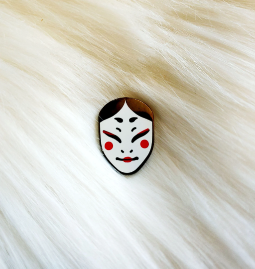 Japan Inspired Okame Mask Small Enamel Pin