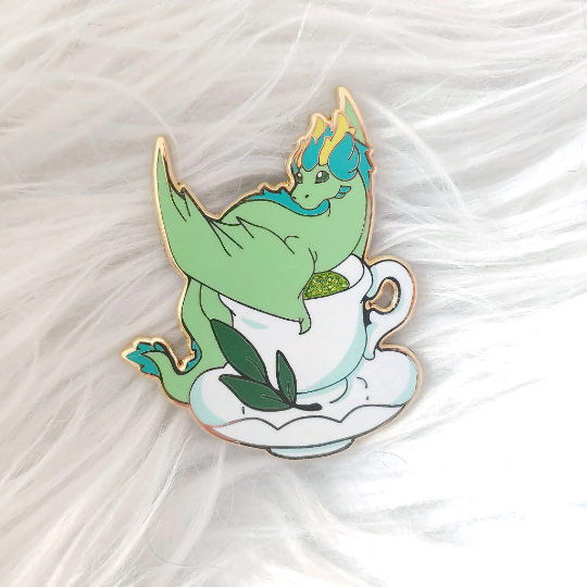 Tea Dragon Glitter Enamel Pin Series- Green Tea