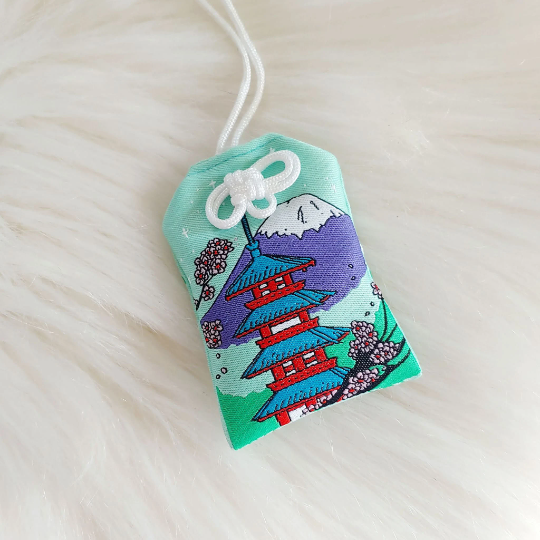 Chureito Pagoda Scenic Japan Series Floral-Filled Omamori Charm